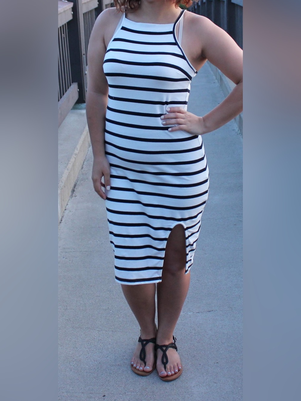 Striped Midi Dress with Slit
